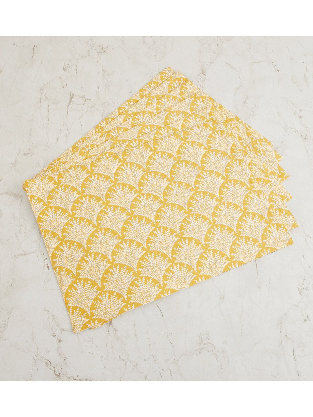 Home Centre Set Of 6 Yellow Corsica Persian Ochre Printed Cotton Reversible Placemats Price in India