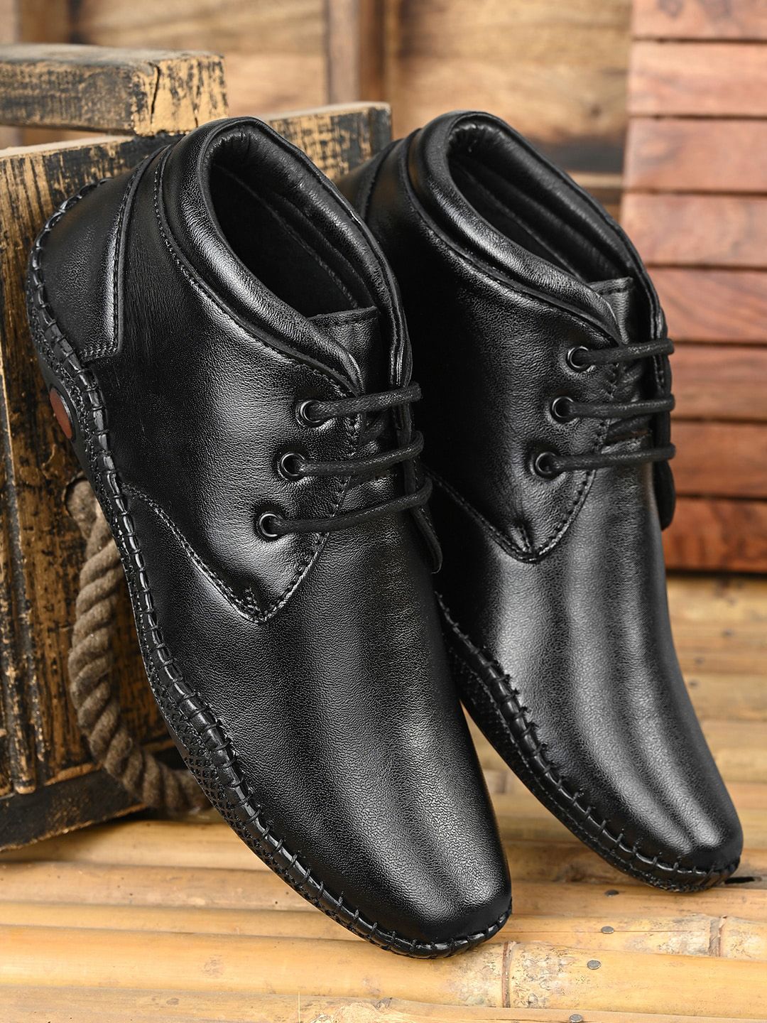 Mactree Men Black Leather Formal Derbys