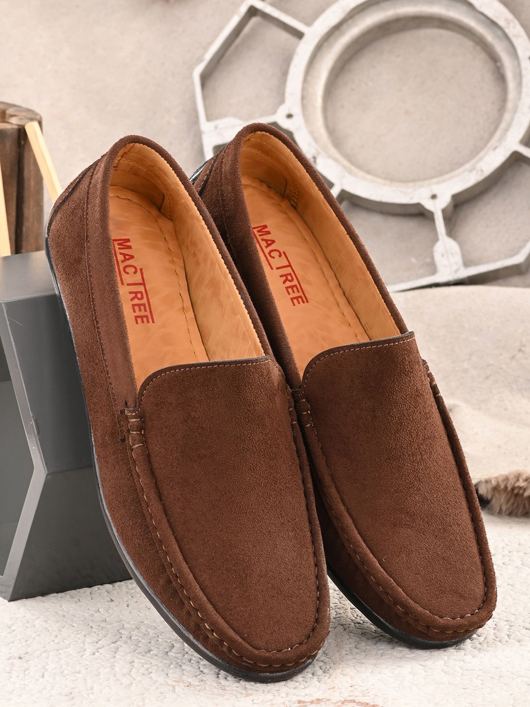 Mactree Men Brown Textured Suede Loafers