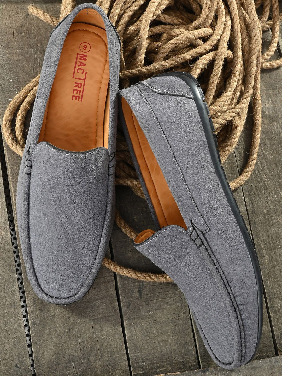 Mactree Men Grey Textured Suede Loafers