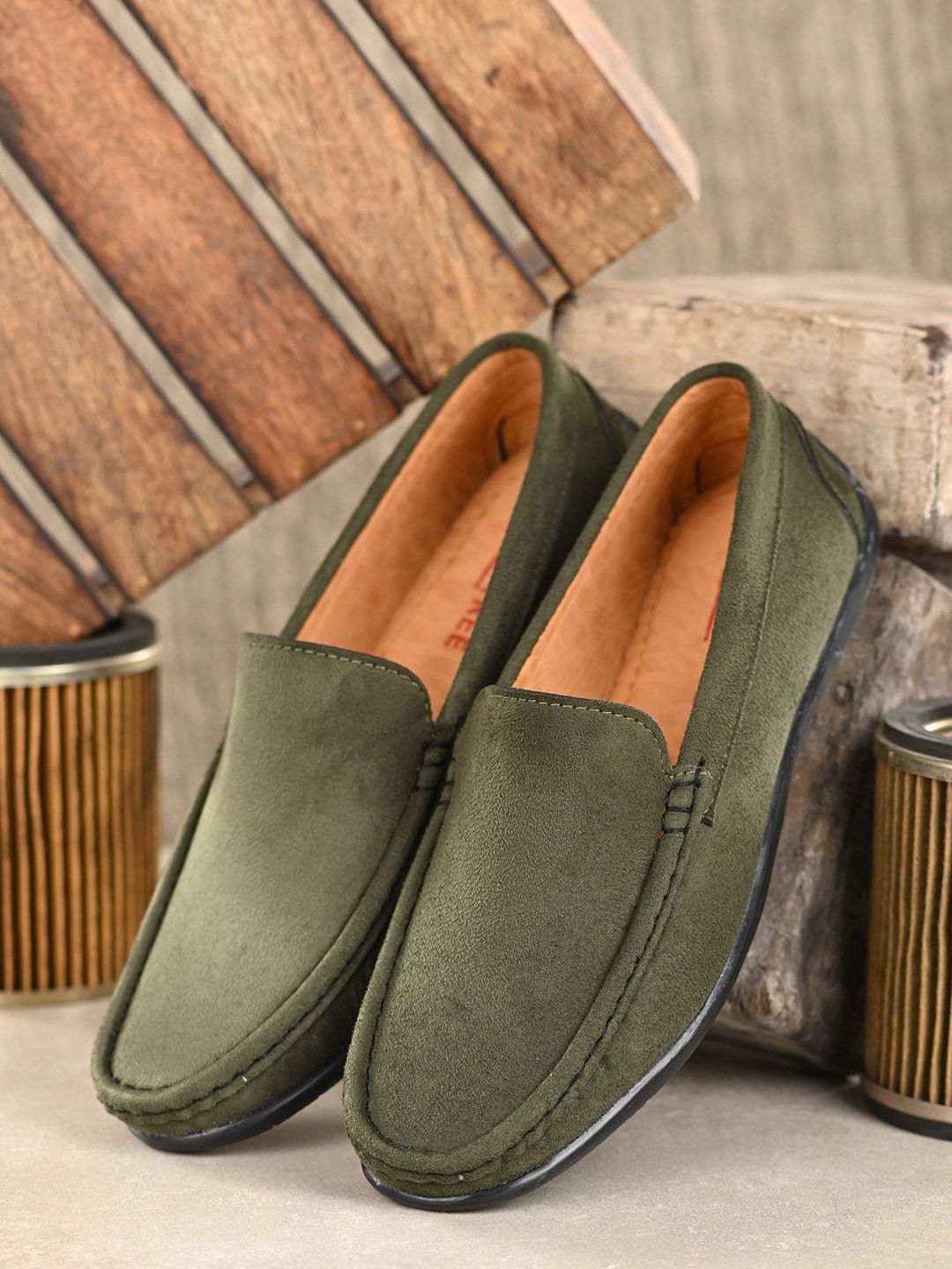 Mactree Men Olive Green Suede Loafers