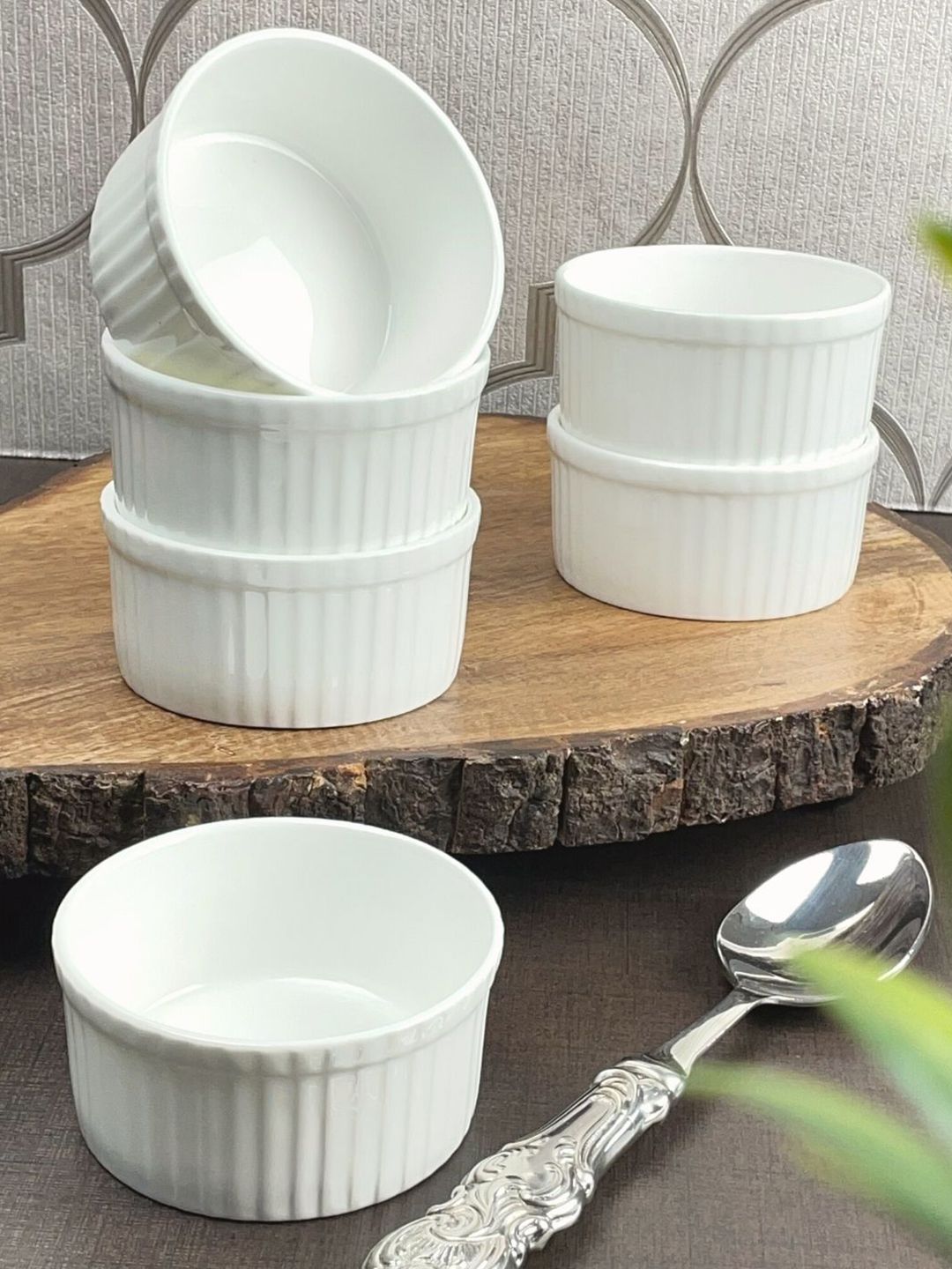 CLAY CRAFT Set of 6 White Textured Ceramic Glossy Bowls Price in India