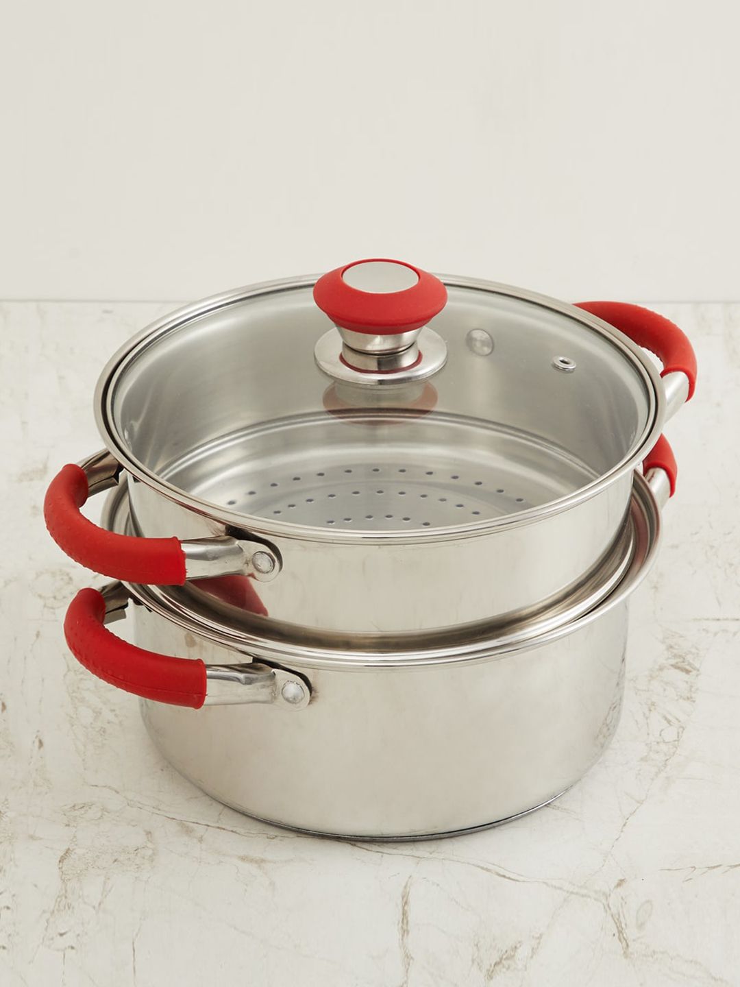 Home Centre Set Of 3 Bentle Silver Stainless Steel Solid Multi-Cooker With Lid Price in India