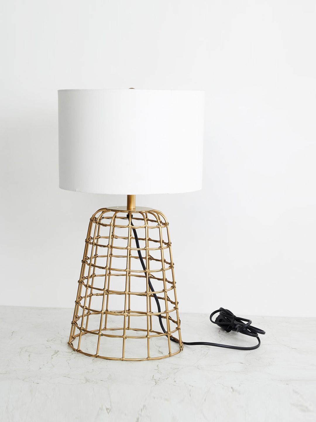 Home Centre White & Gold Toned Fiesta Metal Table Lamp Price in India