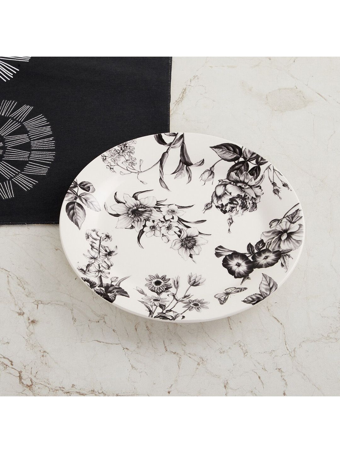 Home Centre White & Black Printed Stoneware Side Plate Price in India