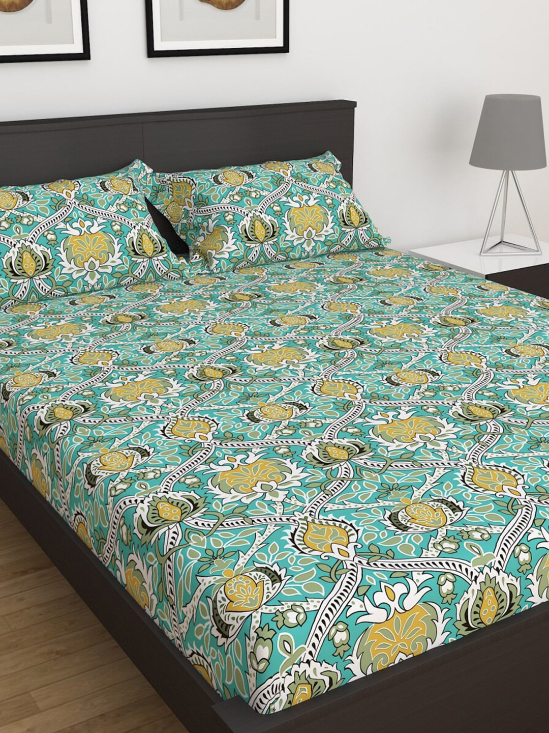 Home Centre 100 TC Corsica Elegant Printed Microfibre Double Bedsheet with 2 Pillow Covers Price in India
