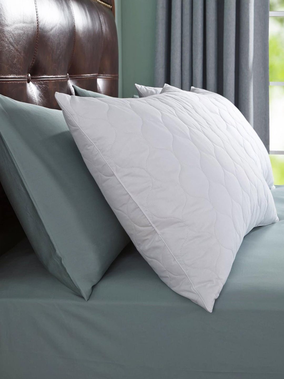 LA VERNE Set of 2 White Solid Quilted Rectangular Sleeping Pillows Price in India