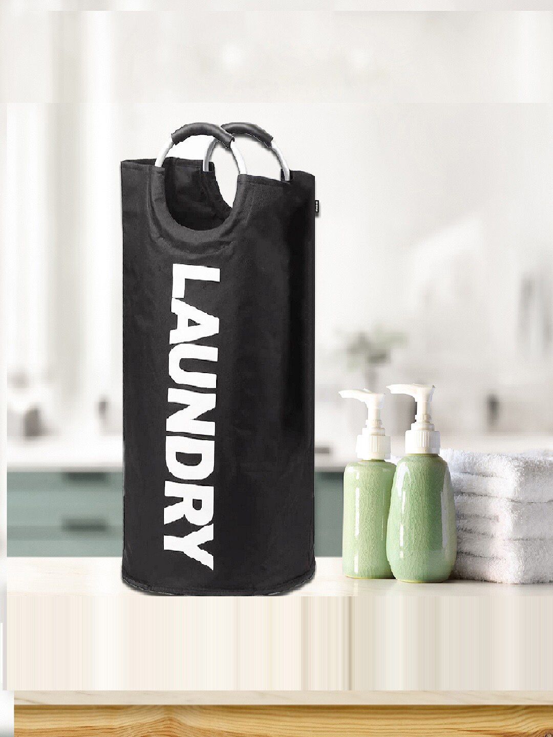 Tormeti Black & White Printed Foldable Laundry Bag with Carry Handles Price in India