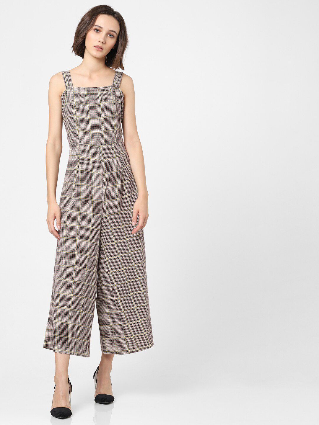 ONLY Grey & Black Checked Basic Jumpsuit Price in India