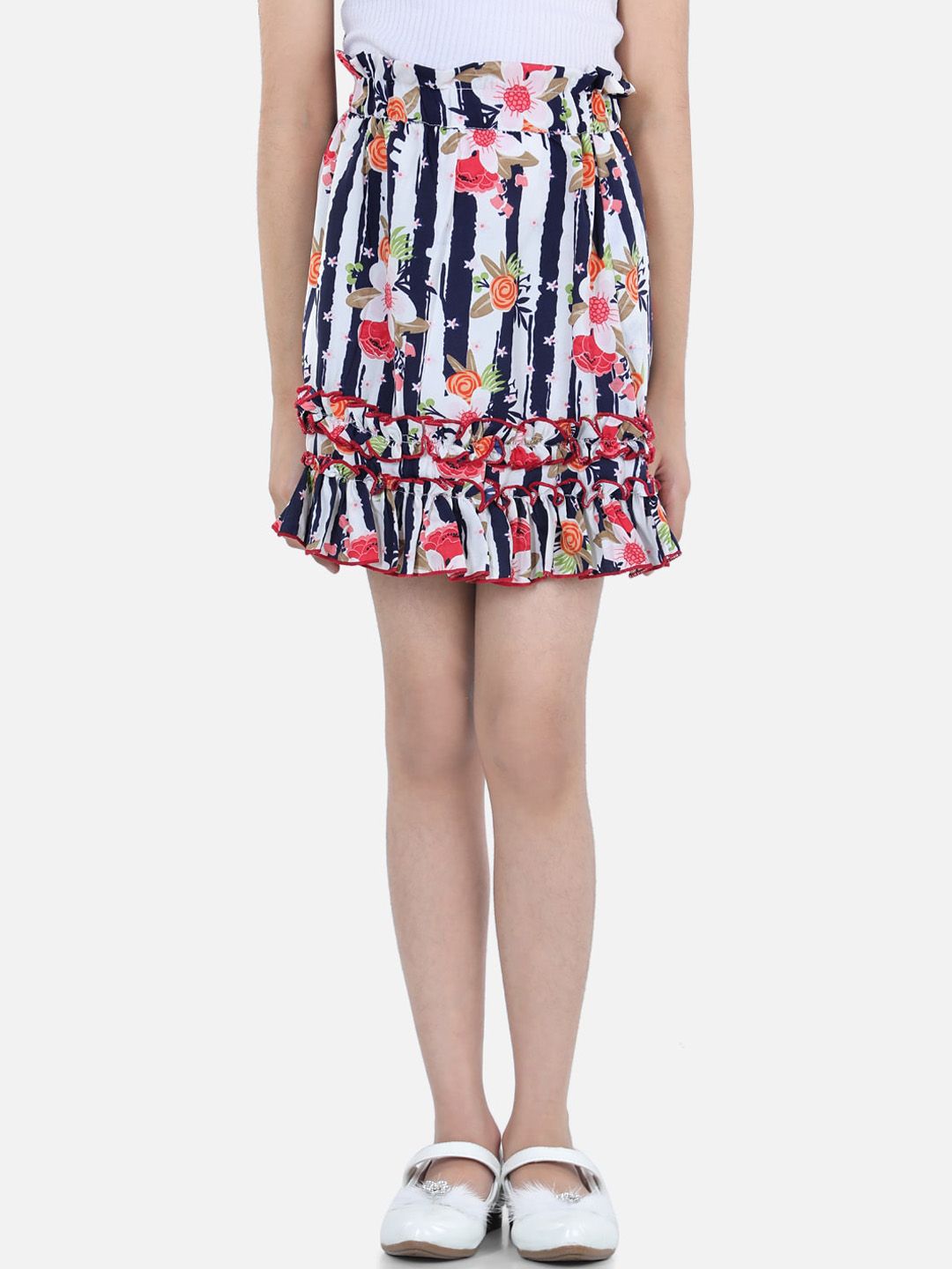 Cutiekins Girls Blue & White Striped Knee-Length Flared Skirt