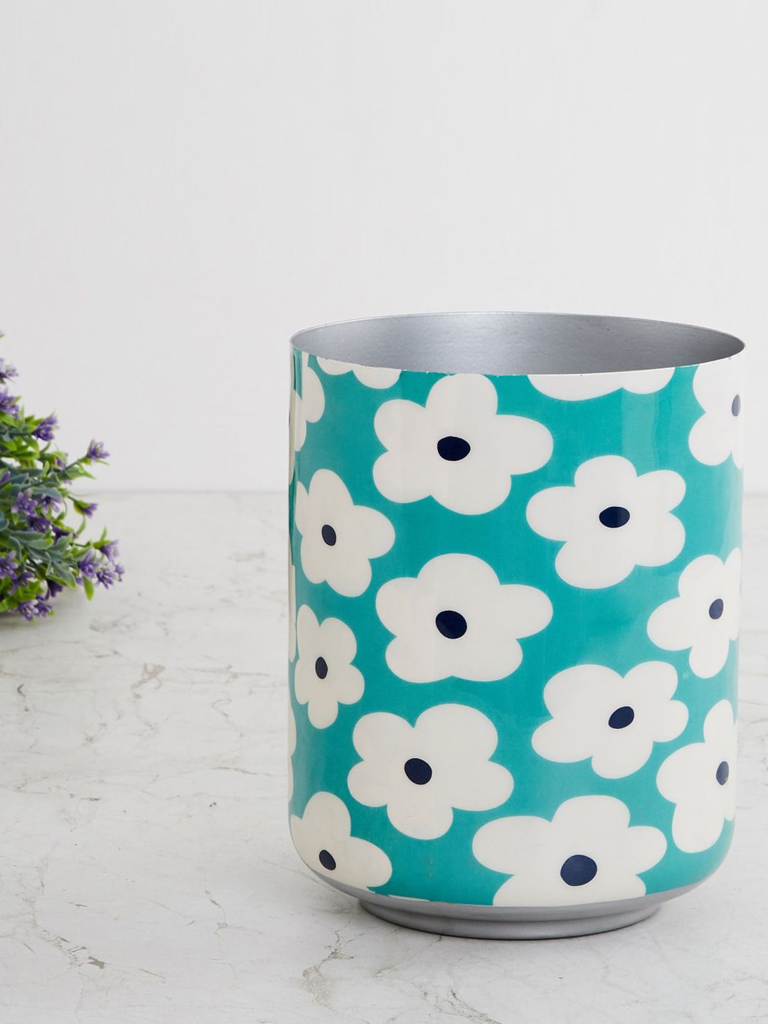 Home Centre Teal Blue Printed Metal Round Floor Planter Price in India