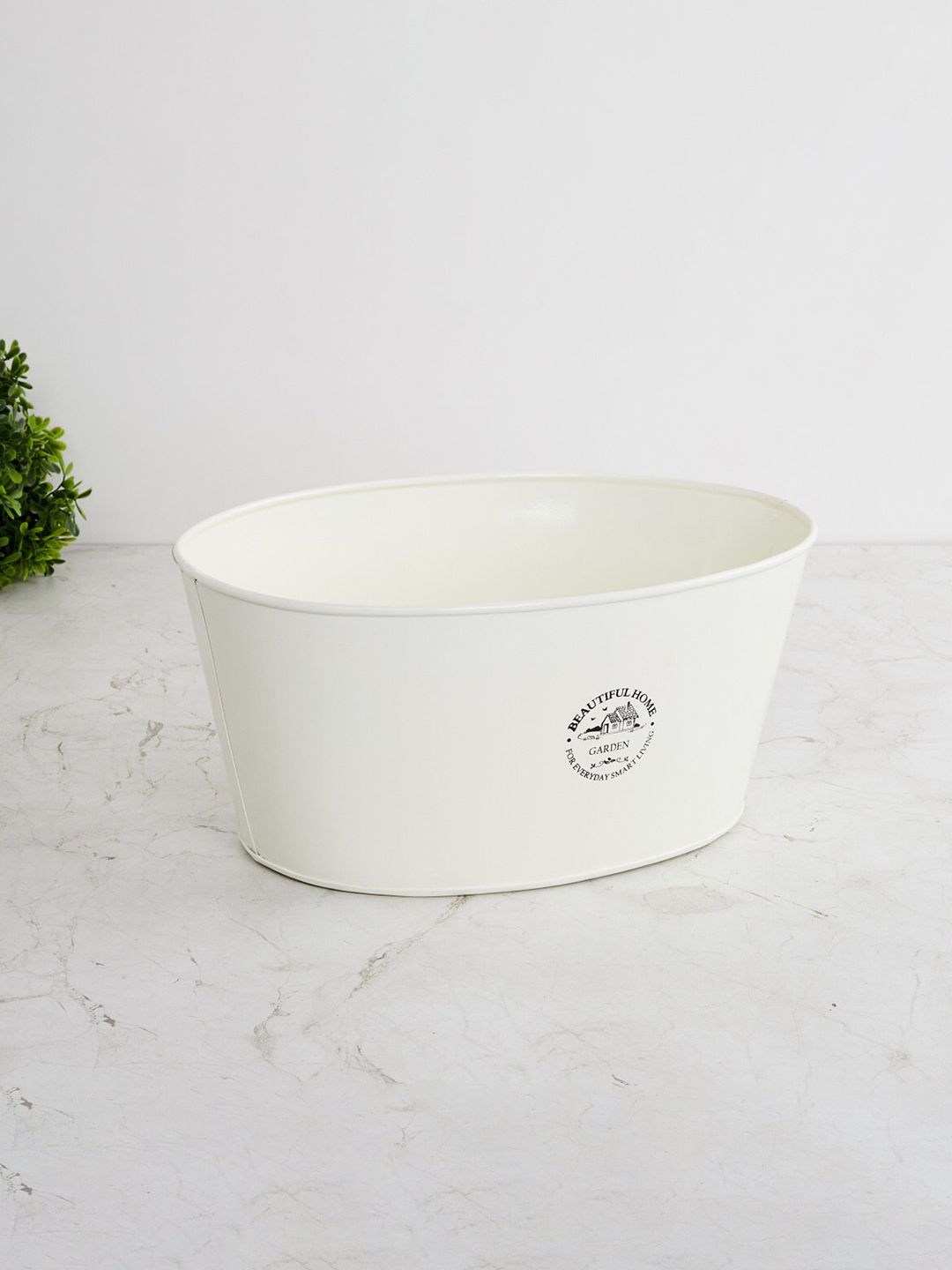 Home Centre Off White Printed Oval Metal Planter Price in India