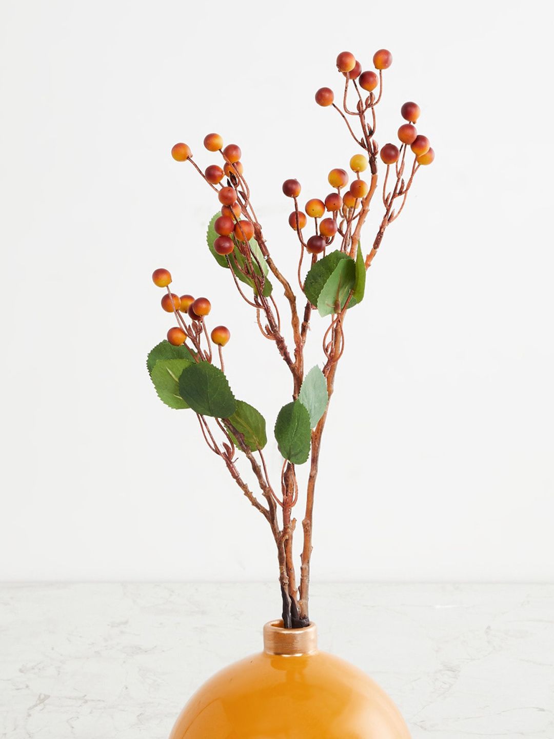 Home Centre Orange & Green Artificial Berry Leaf Branch Price in India