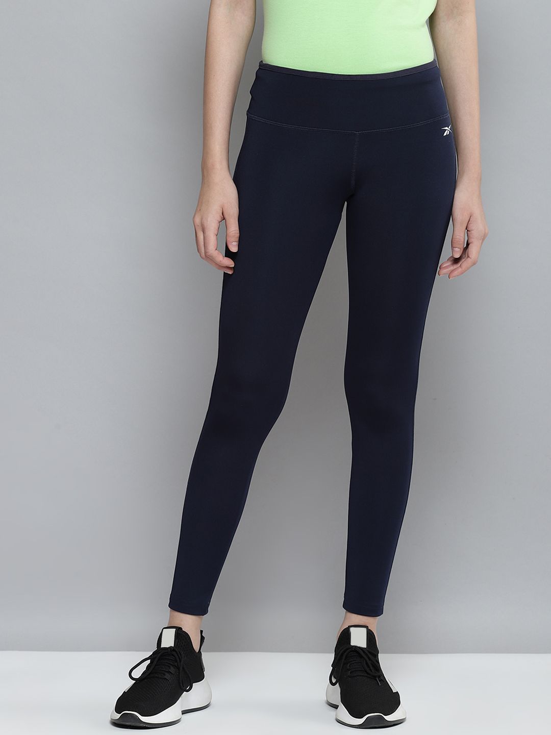 Reebok Women Navy Blue FND Solid Training Tights Price in India