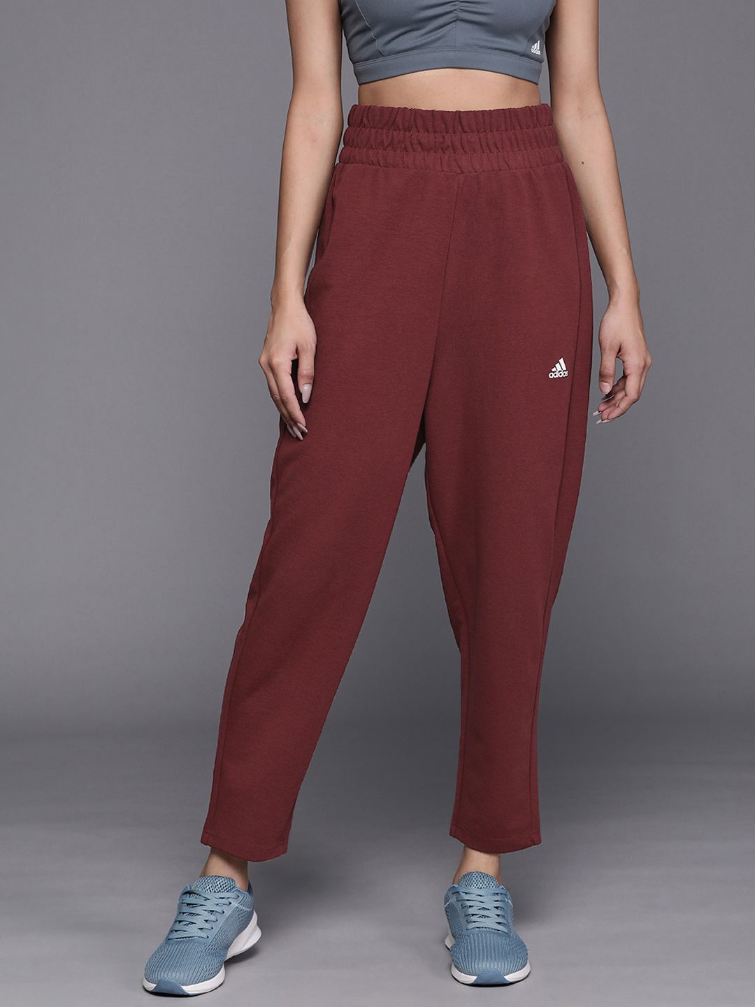 ADIDAS Women Burgundy Solid Training Sustainable Track Pants Price in India