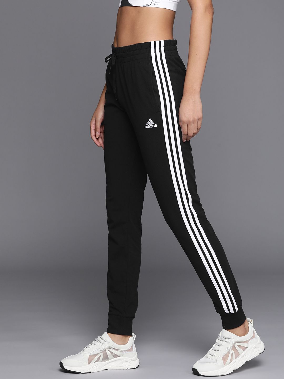 ADIDAS Women Black 3-Stripes Solid Joggers Price in India