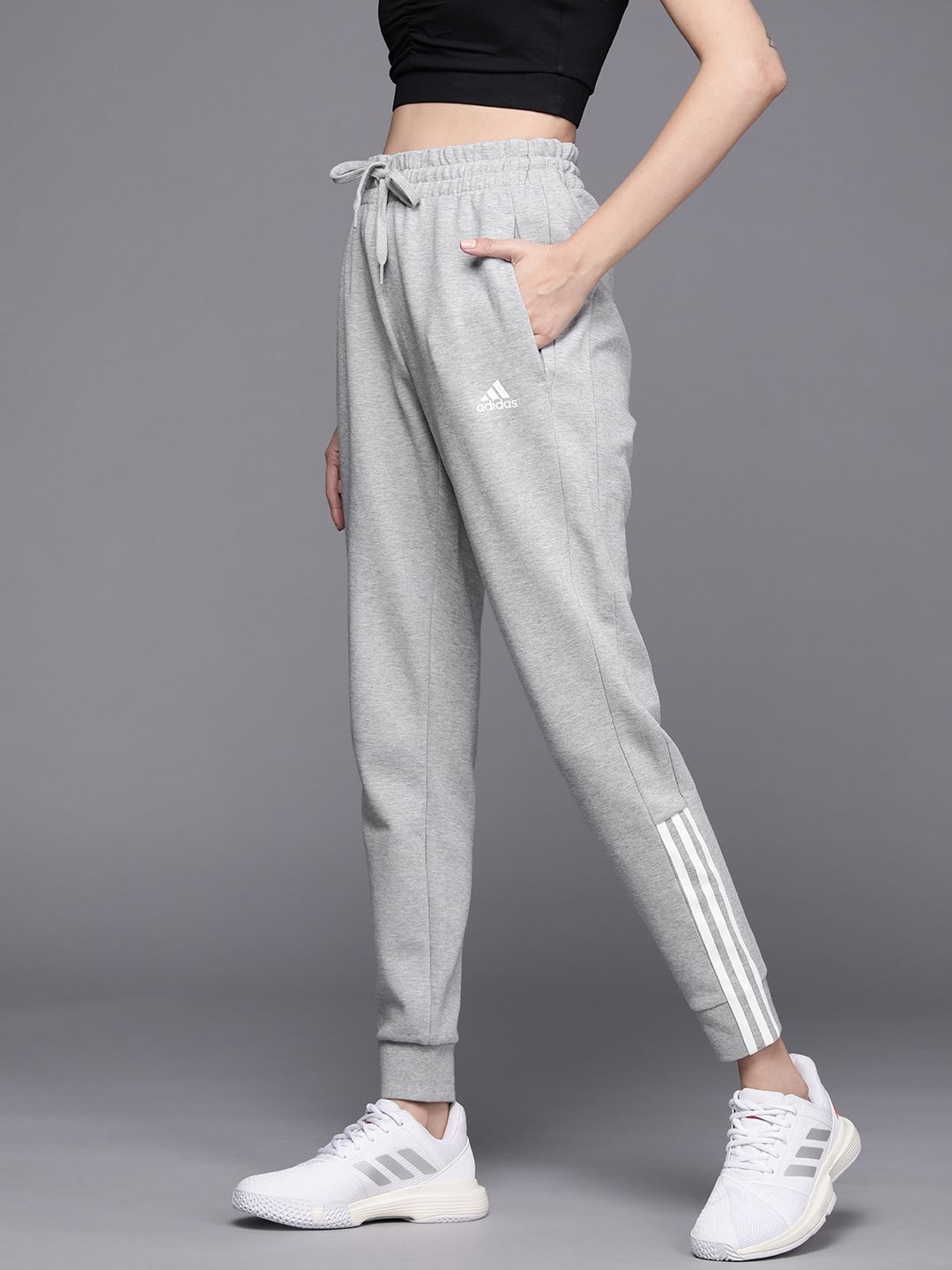 ADIDAS Women Grey Melange Solid Joggers Price in India