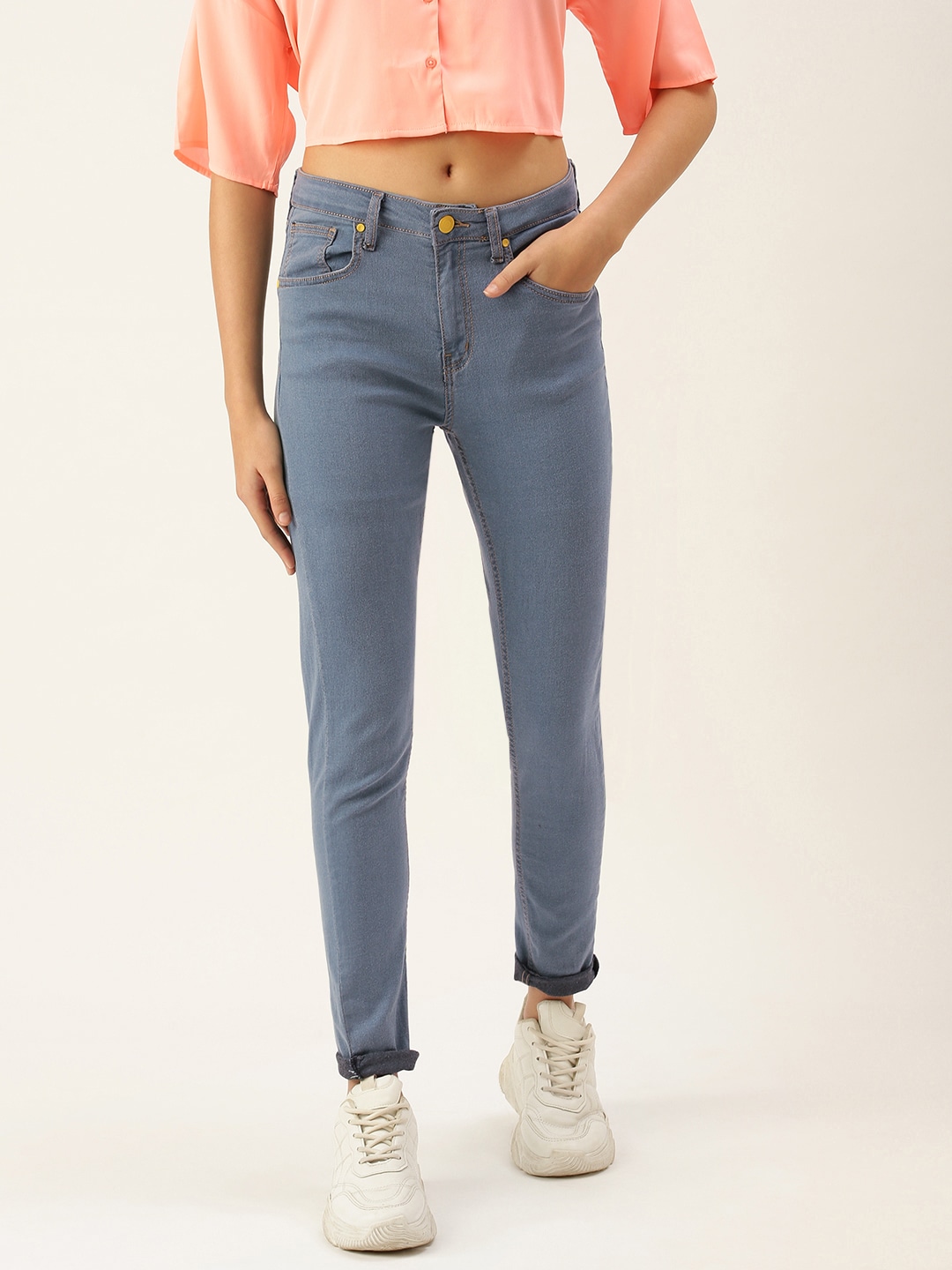FOREVER 21 Women Blue Slim Fit High-Rise Clean Look Jeans Price in India