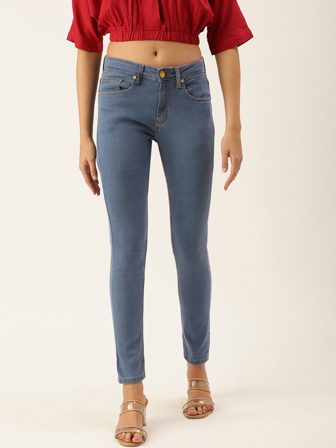 FOREVER 21 Women Blue Slim Fit Mid-Rise Clean Look Jeans Price in India