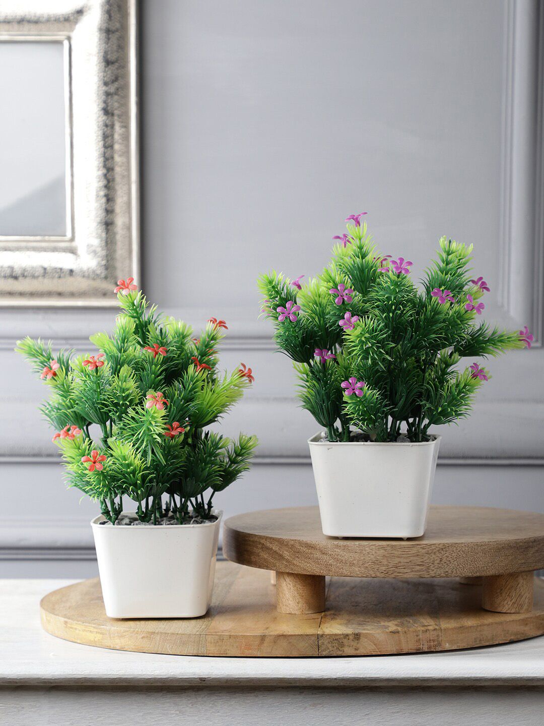 FOLIYAJ Set Of 2 Green & White Gladiolus Artificial Flowers Price in India