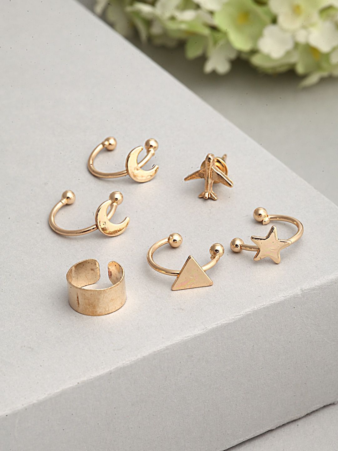 Ferosh Gold-Plated Set of 6 Contemporary Ear Cuff Earrings Price in India