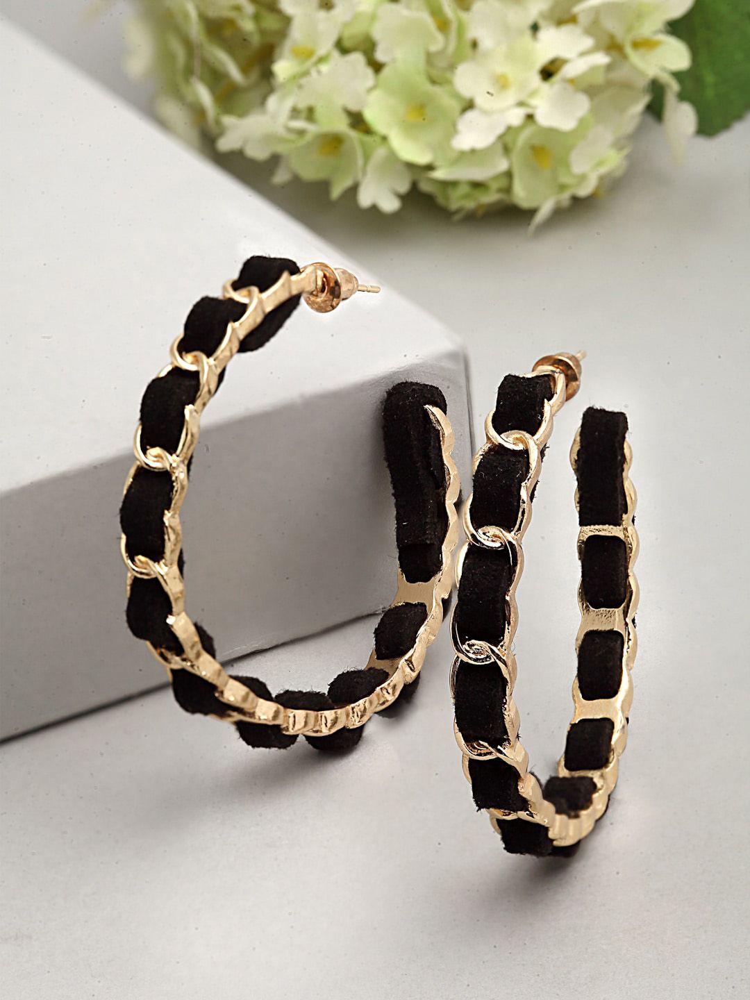 Ferosh Black Contemporary Half Hoop Earrings Price in India