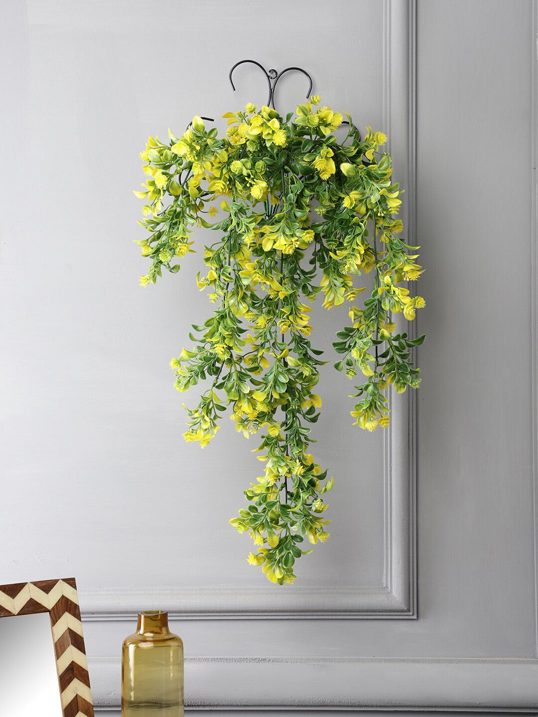 FOLIYAJ Green & Yellow Artificial Leaf Vine With Metal Wall Stand Price in India