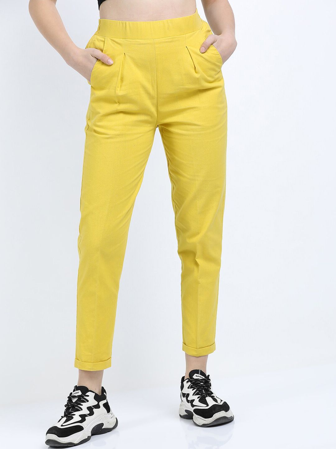 Tokyo Talkies Women Yellow Cotton Trousers Price in India