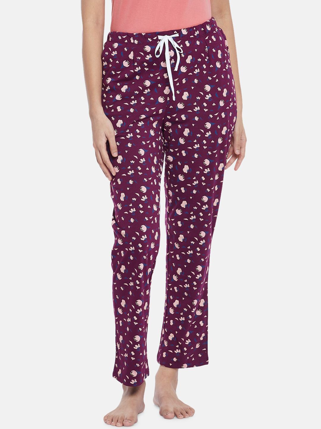 Dreamz by Pantaloons Women Maroon & Pink Printed Cotton Lounge Pants Price in India