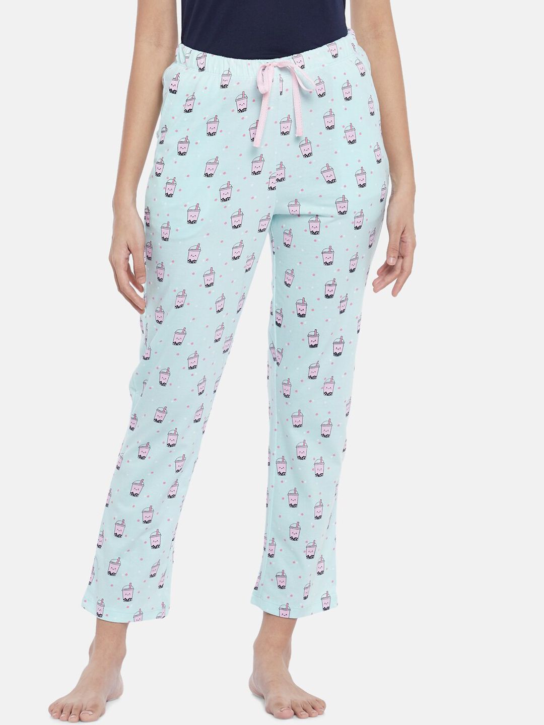 Dreamz by Pantaloons Women Pink & Blue Printed Cotton Lounge Pants Price in India