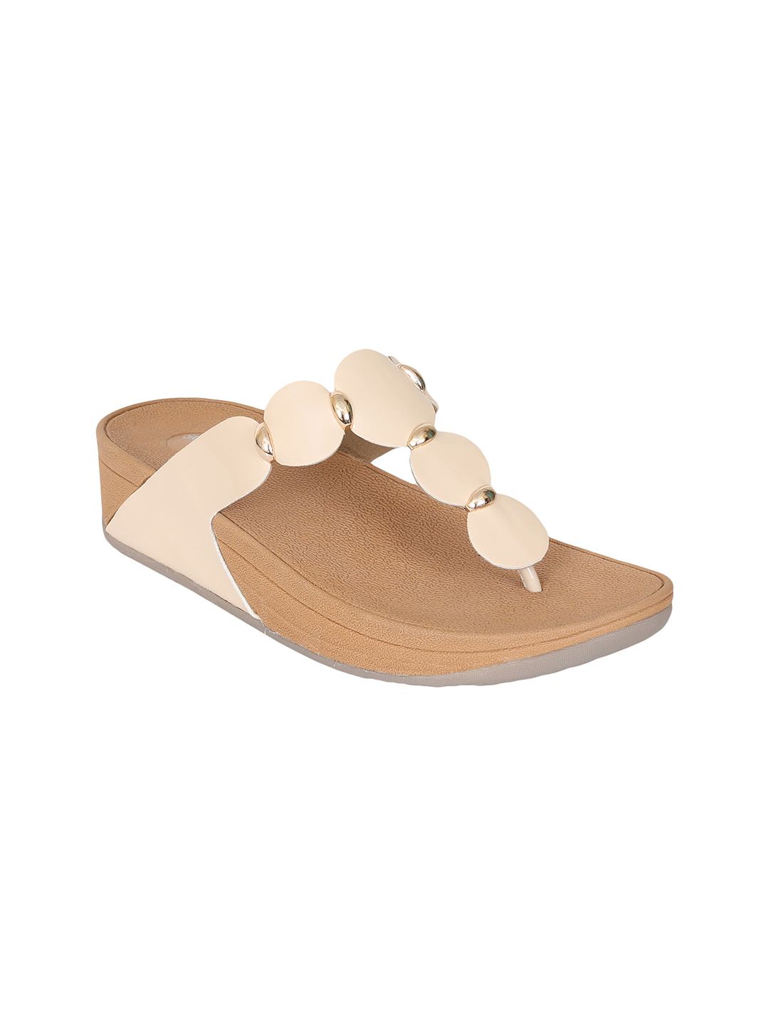 Zyla Cream-Coloured Embellished Wedge Sandals Price in India