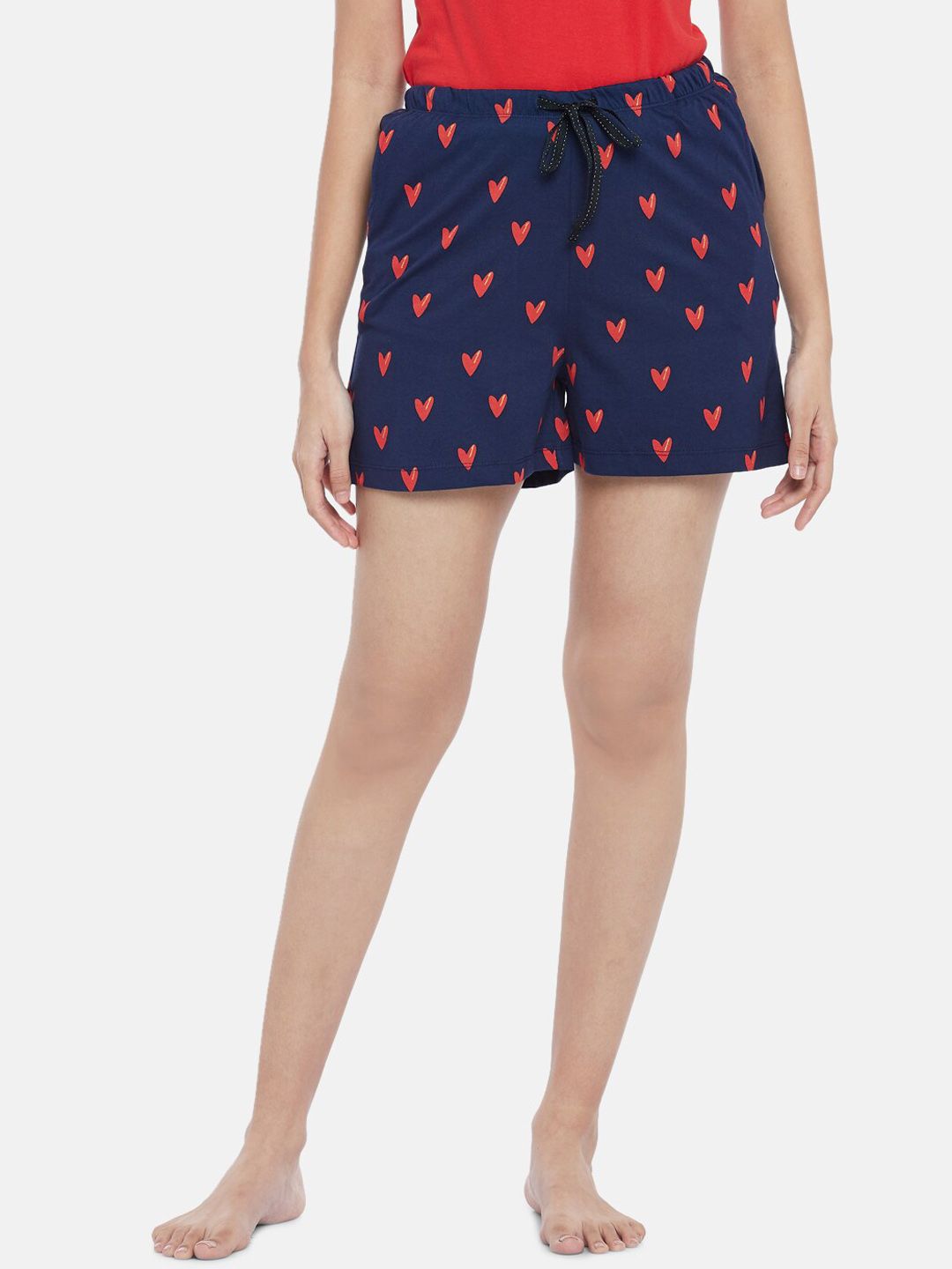 Dreamz by Pantaloons Women Navy Blue Hearts Printed Lounge Shorts Price in India