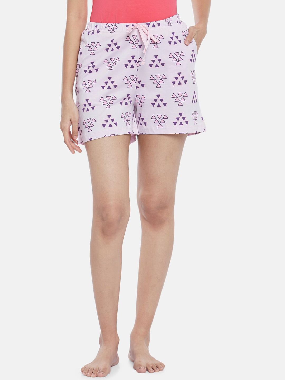 Dreamz by Pantaloons Women Lavender & Purple Printed Cotton Lounge Shorts Price in India