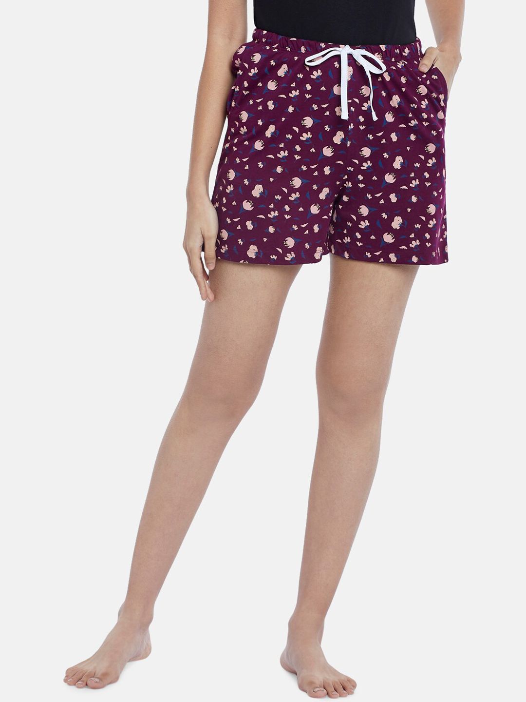 Dreamz by Pantaloons Women Maroon & Pink Printed Lounge Shorts Price in India