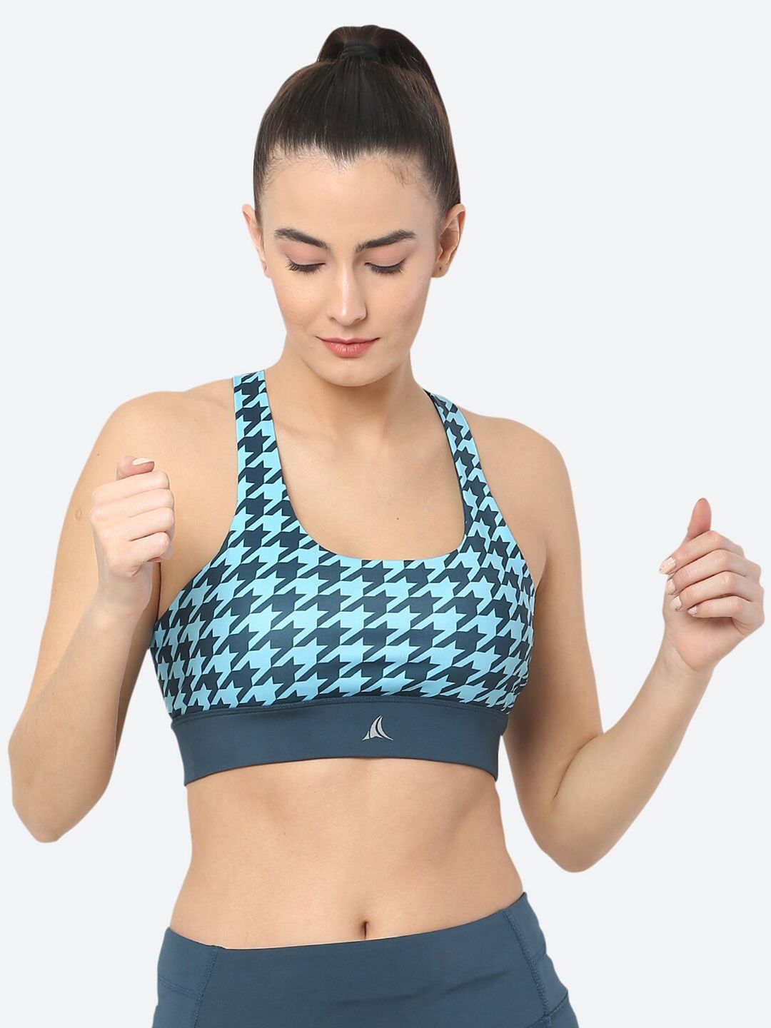 FITLEASURE Blue Geometric Workout Bra Price in India