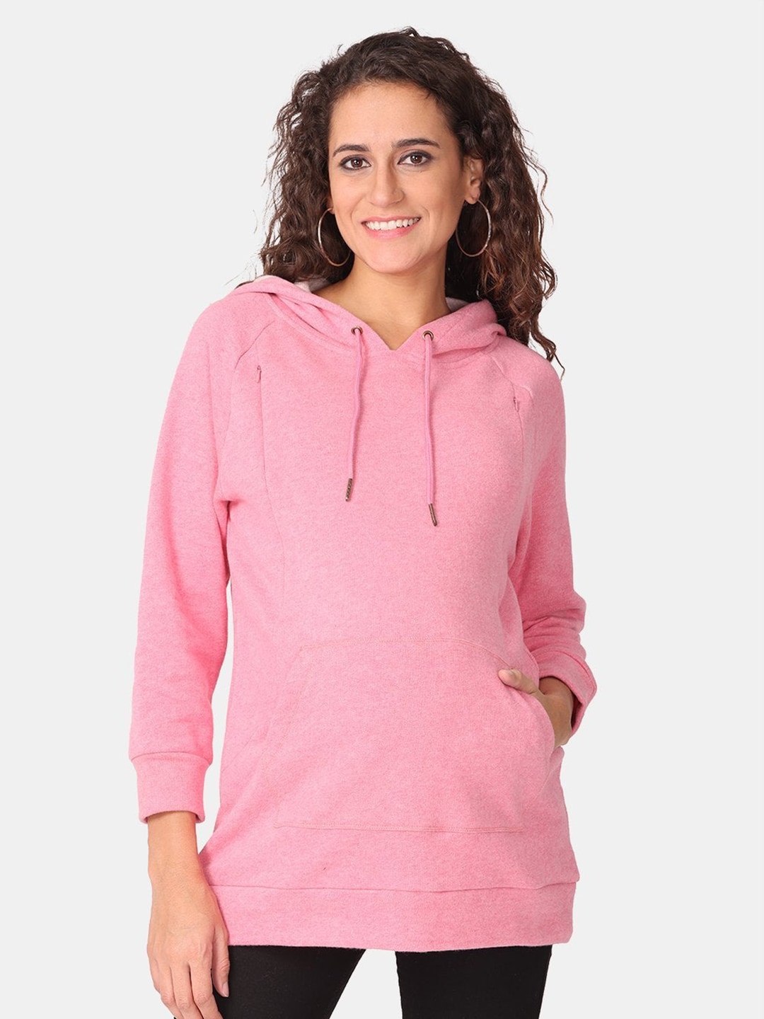 The Mom Store Women Pink Maternity and Nursing Pure Cotton Hooded Sweatshirt Price in India