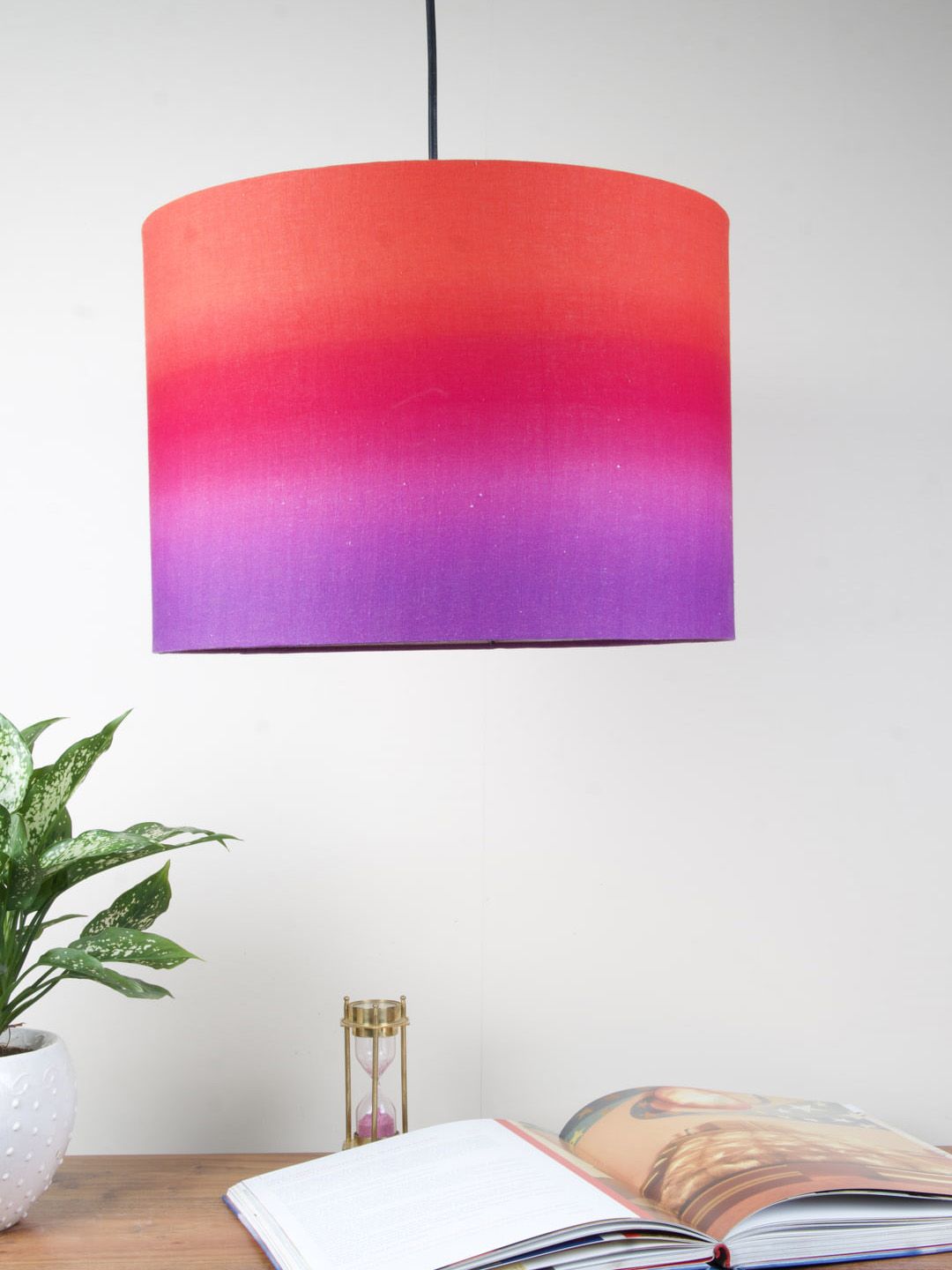 Grated Ginger Red & Purple Ombre Printed Cylindrical Ceiling Lamp Price in India