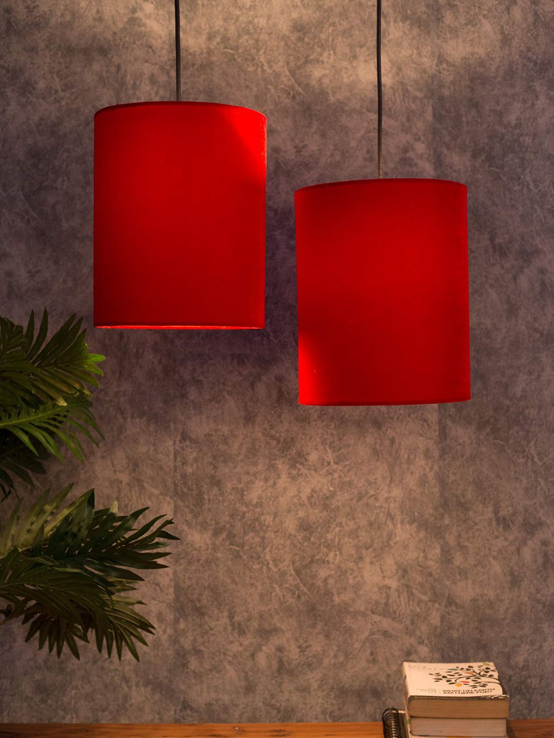 Grated Ginger Set of 2 Red Solid Contemporary Velvet Hanging Light Price in India