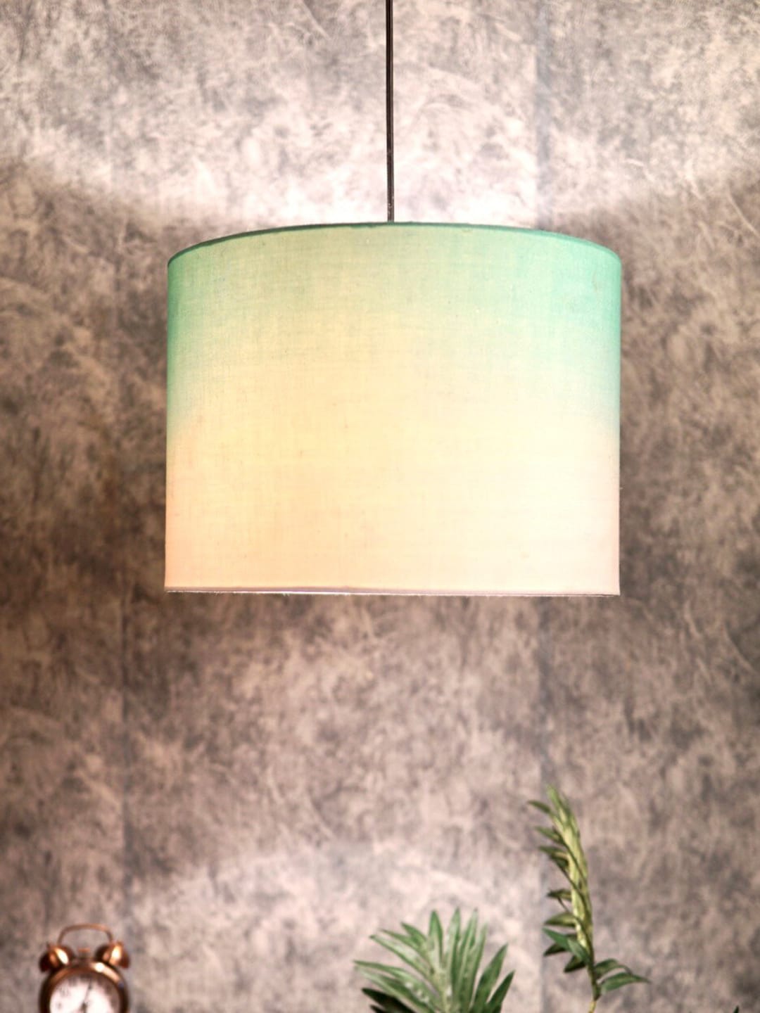 Grated Ginger Sea Green & Yellow Ombre Printed Cotton Ceiling Lamp Price in India