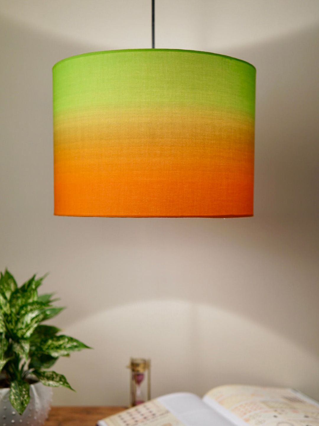 Grated Ginger Orange & Green Printed Cotton Ceiling Lamp Price in India