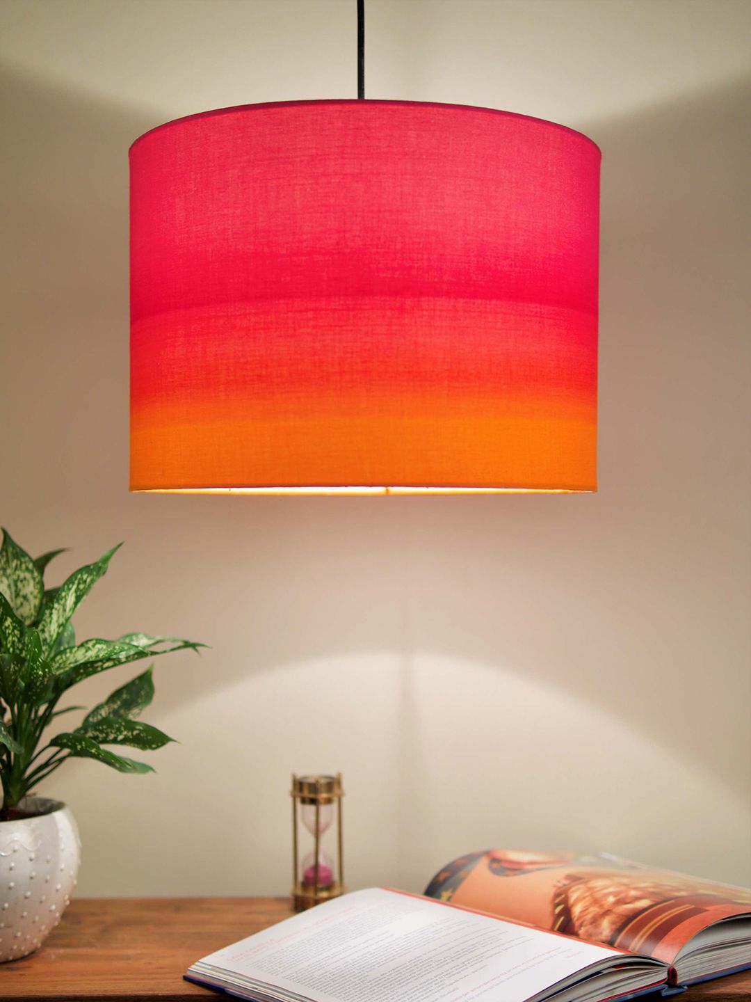 Grated Ginger Pink & Orange Ombre Dyed Cylindrical Hanging Lamps Price in India