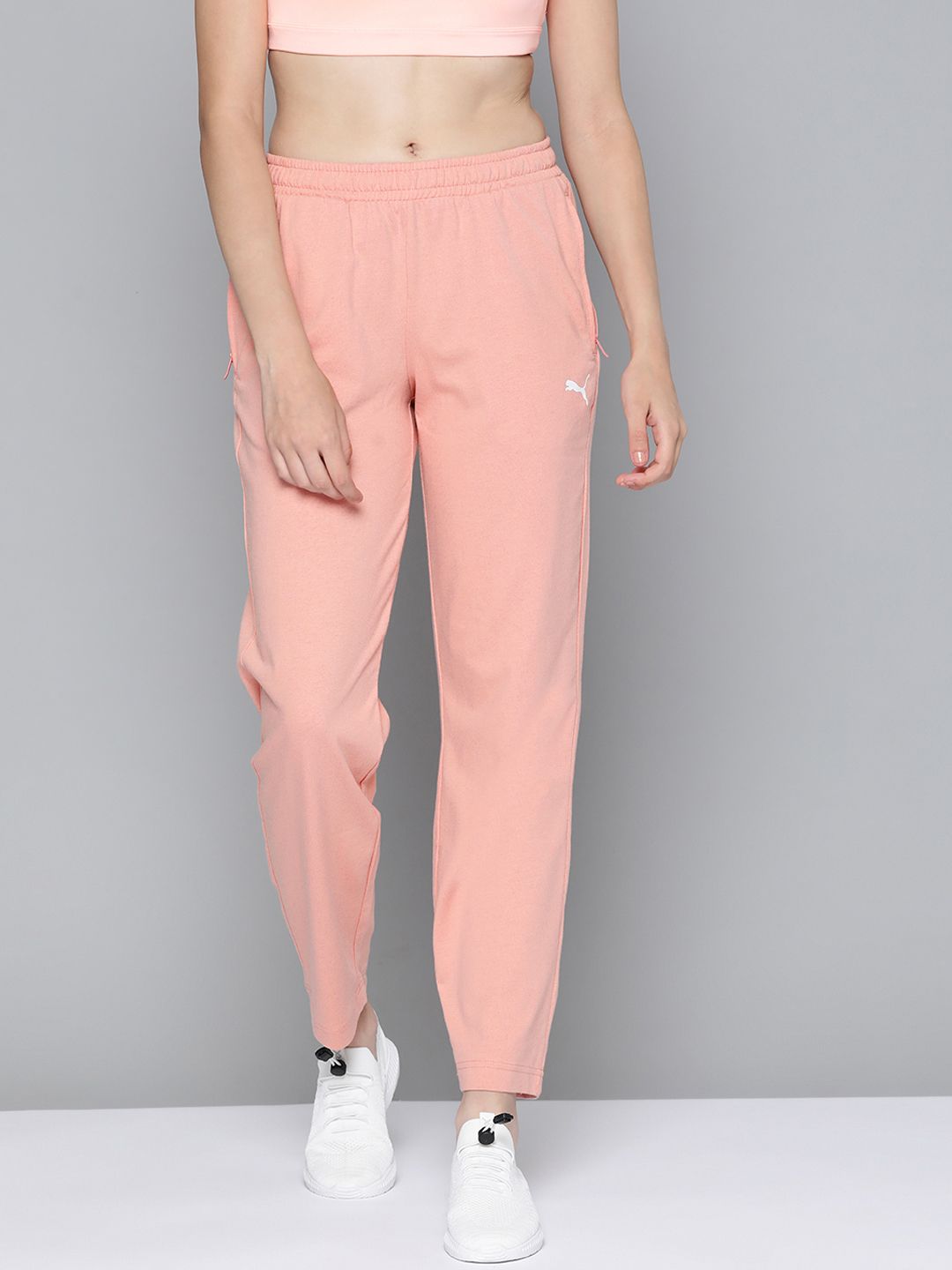 Puma Women Peach-Coloured Regular Fit Zippered Jersey Solid Sweatpants Price in India