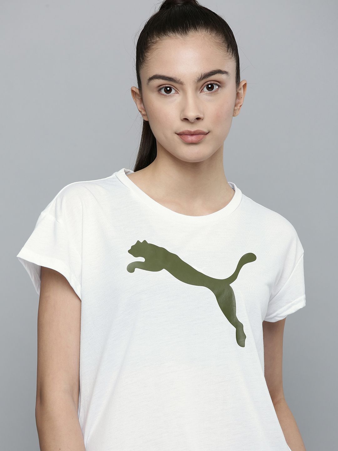 Puma Women White Brand Logo Printed T-shirt Price in India