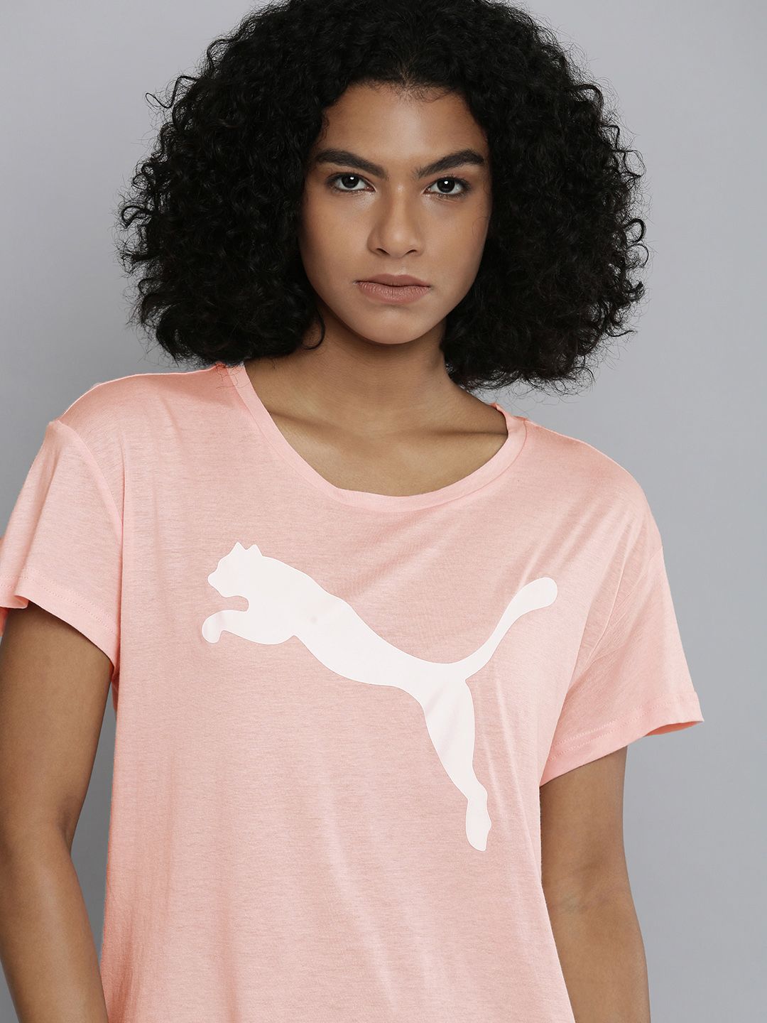 Puma Women Pink & White Brand Logo Printed dryCELL Relaxed Fit T-shirt Price in India