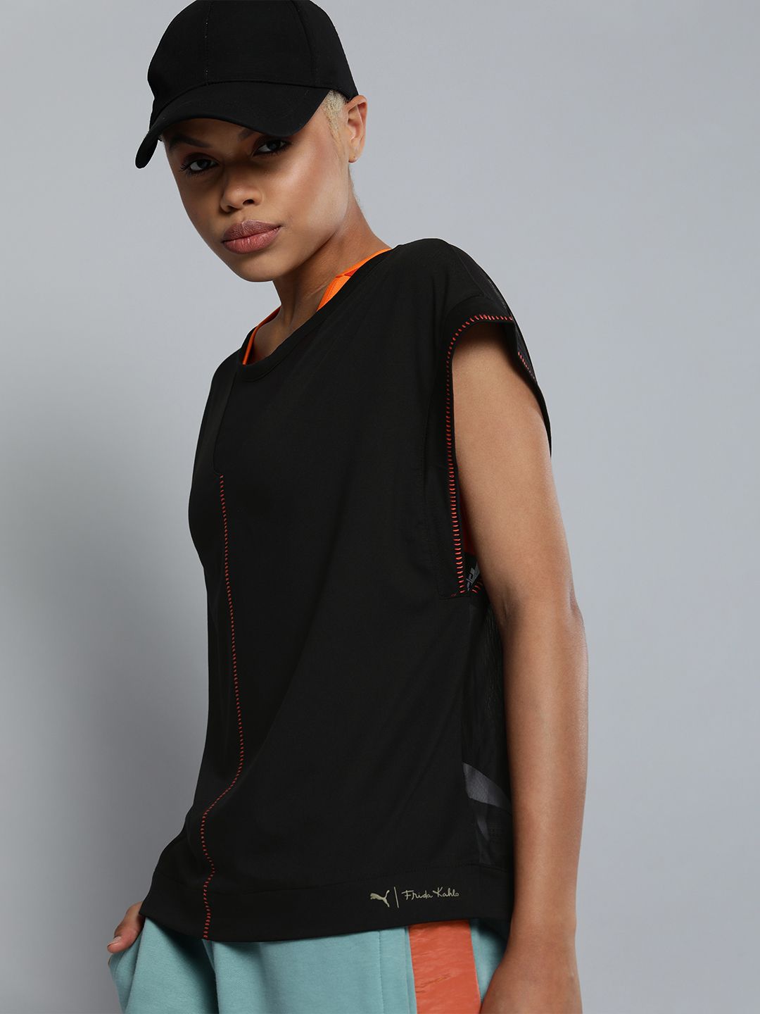 Puma Women Black Extended Sleeves Mesh T-shirt Price in India