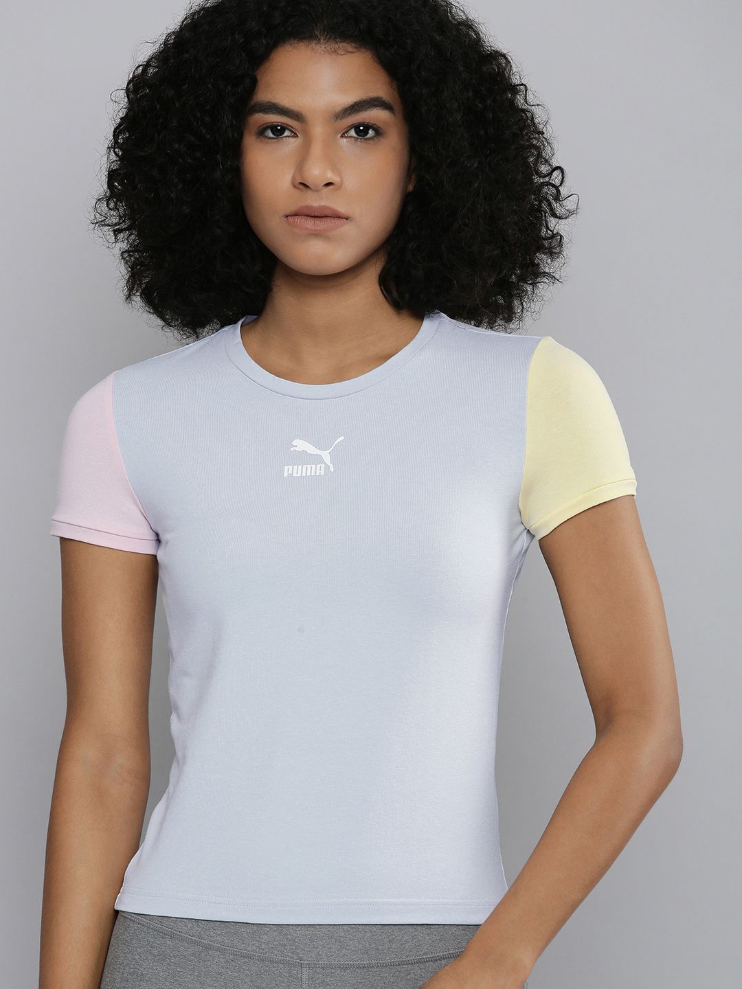 Puma Women Blue & Pink Slim Fit Classics T-shirt Price in India