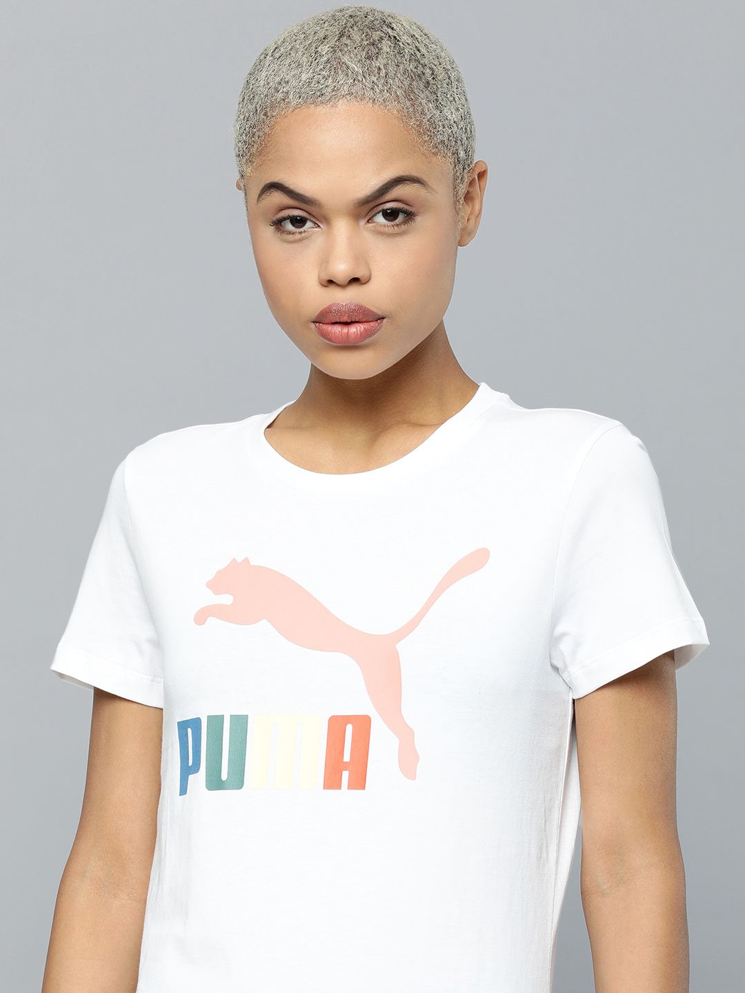 Puma Women White Brand Logo Printed T-shirt Price in India