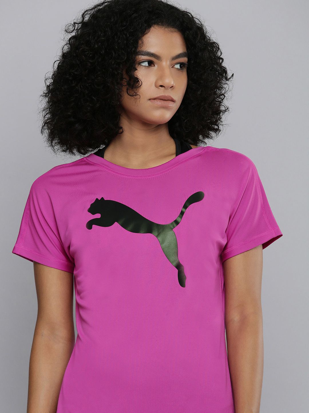 Puma Women Magenta & Black Brand Logo Printed dryCELL Relaxed Fit Training T-shirt Price in India
