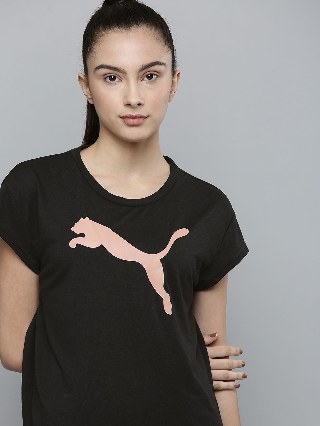 Puma Women Black Brand Logo T-shirt Price in India