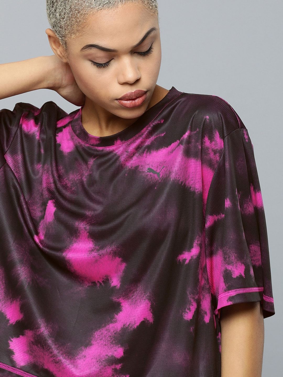 Puma Women Pink & Black Tie and Dye Training T-shirt Price in India